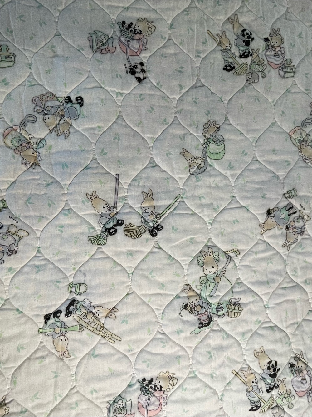 Vintage 1993 Gerber Bunny Family Quilted Baby Blanket Cara Marks 34X41